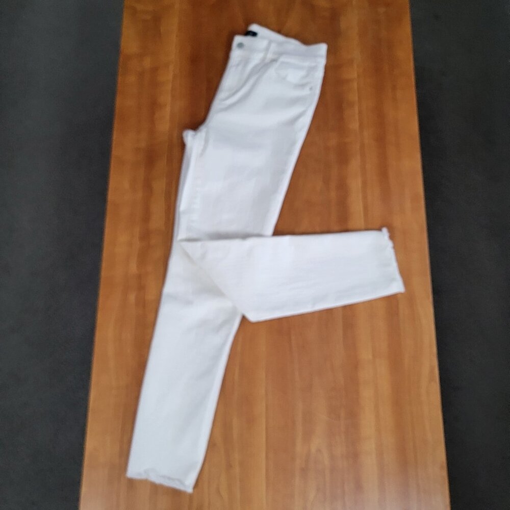 Ann Taylor Ivory Raw Hem Stretch Denim Mid-Rise Skinny Jeans - 4 - Picture 4 of 8